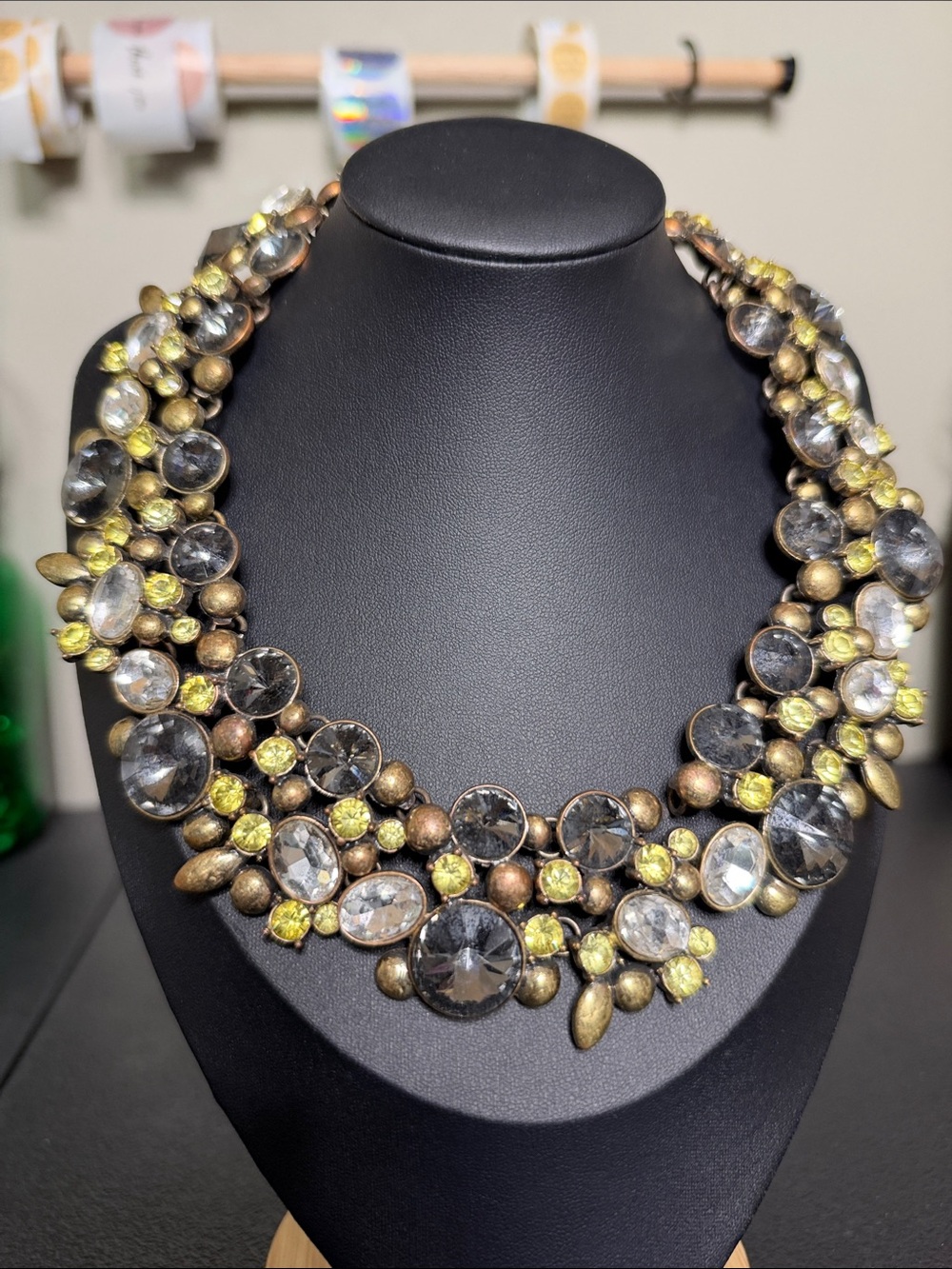 Zara Rhinestone Yellow Clear Crystal Cluster Collar Statement Necklace